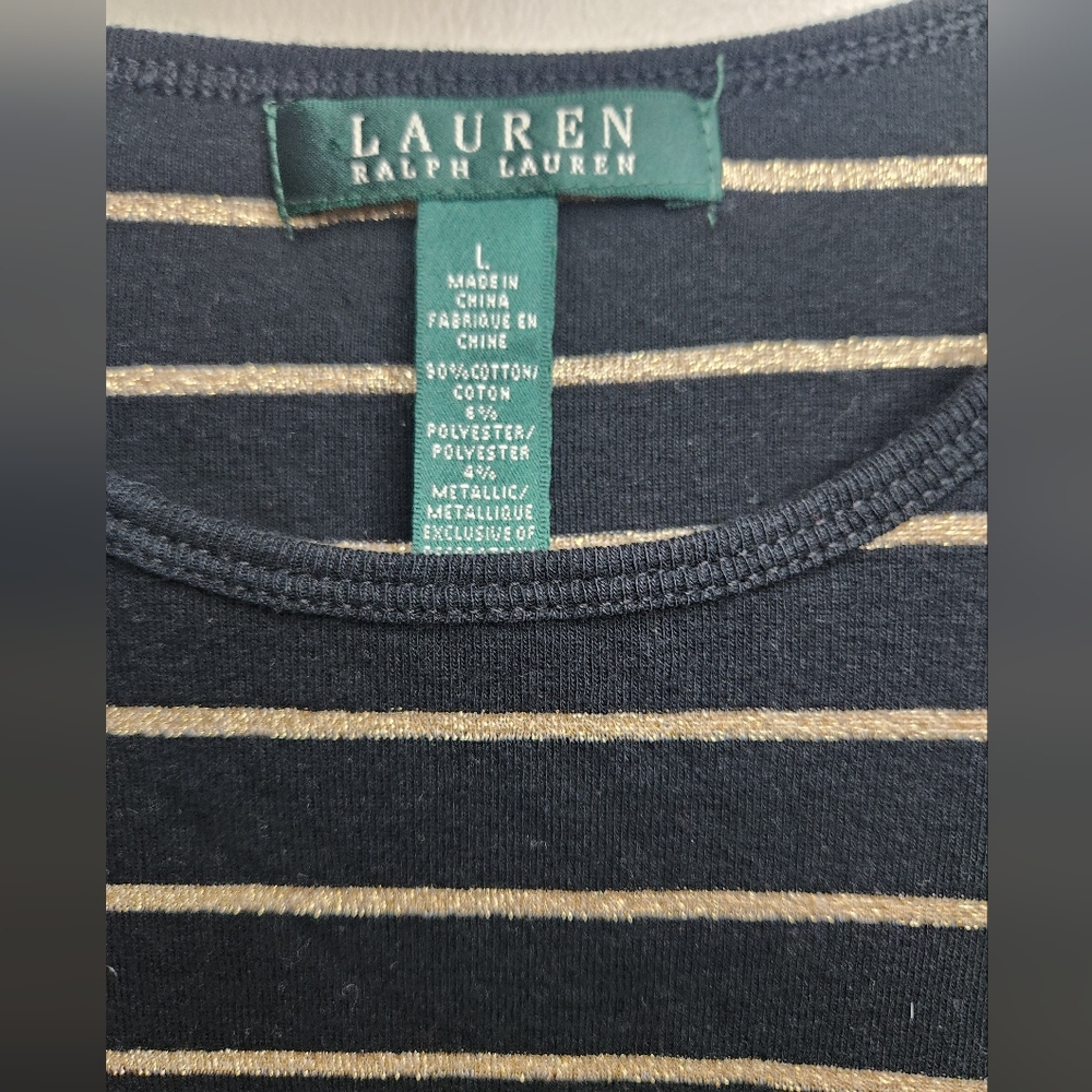Lauren Ralph Lauren Women's Striped Long Sleeve Shirt Sz Large - Picture 5 of 6
